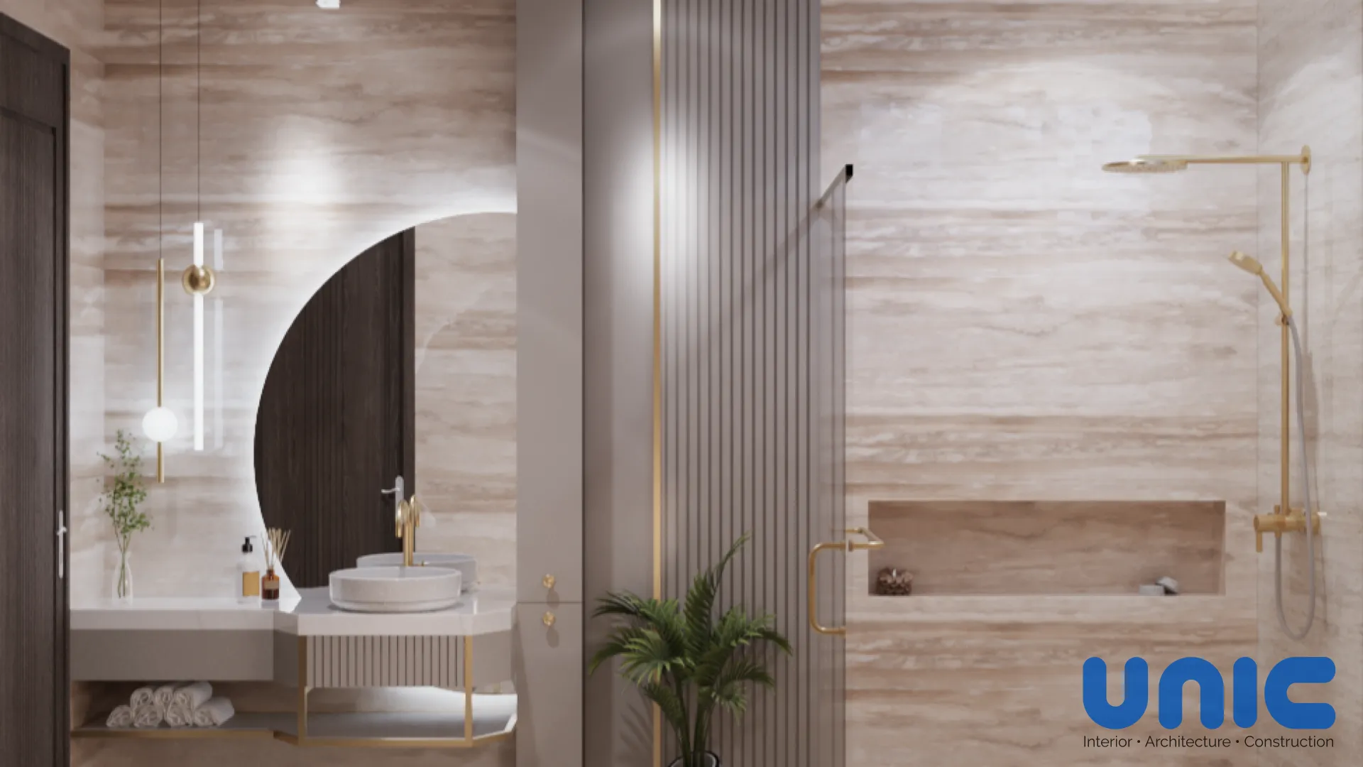 Interior Kamar Mandi Mewah Wisata Bukit Mas Surabaya: Elegan dengan Aksen Emas & Kayu - Custom Furniture Perumahan Wisata Bukit Mas, Cluster Paddington